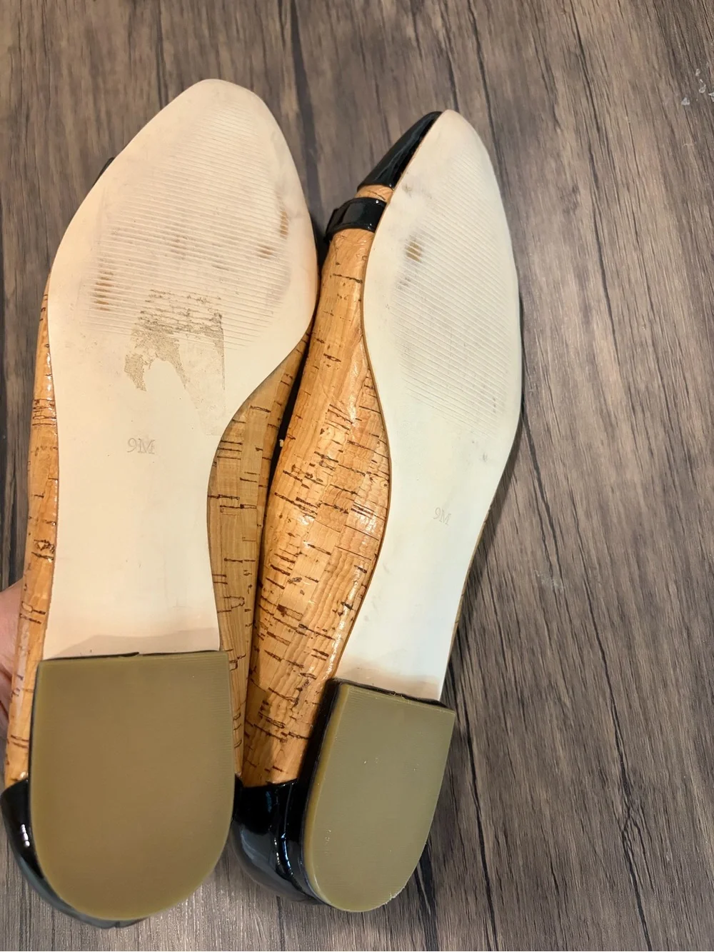 TALBOTS Cork Bamboo Ballet Flats 9 Patent Leather Black Workwear Casual Luxury